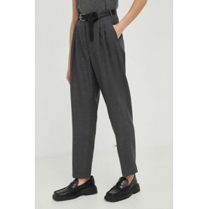 Vlněné kalhoty American Vintage dámské, šedá barva, fason cargo, high waist