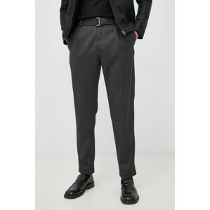 Vlněné kalhoty Emporio Armani pánské, šedá barva, přiléhavé
