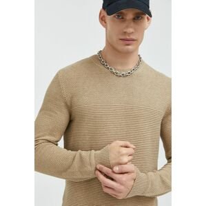 Bavlněný svetr Tom Tailor pánský, béžová barva,