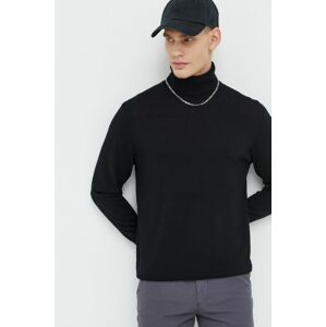Vlněný svetr Premium by Jack&Jones pánský, černá barva, lehký, s golfem