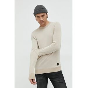 Bavlněný svetr Premium by Jack&Jones Globe pánský, béžová barva