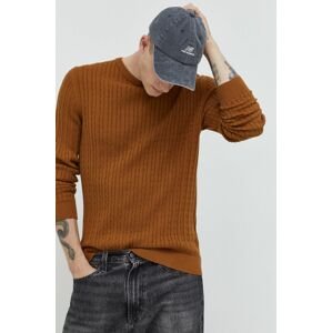 Bavlněný svetr Produkt by Jack & Jones pánský, hnědá barva, lehký