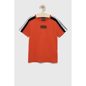 Dětské bavlněné tričko EA7 Emporio Armani oranžová barva