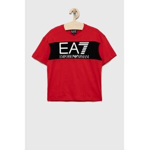 Dětské bavlněné tričko EA7 Emporio Armani červená barva, s potiskem