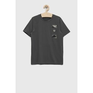 Dětské tričko Abercrombie & Fitch šedá barva, s potiskem