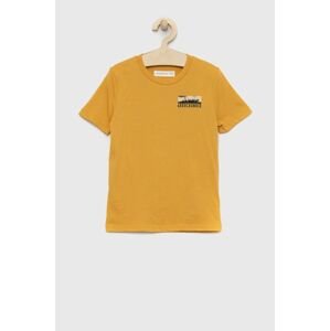 Dětské tričko Abercrombie & Fitch žlutá barva, s potiskem