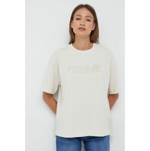 Bavlněné tričko Selected Femme béžová barva