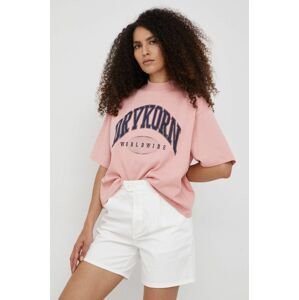 Bavlněné tričko Drykorn růžová barva