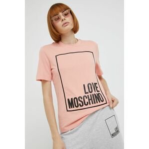 Bavlněné tričko Love Moschino růžová barva