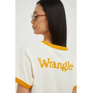 Bavlněné tričko Wrangler béžová barva