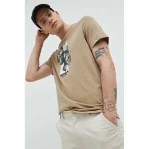 Bavlněné tričko Premium by Jack&Jones béžová barva, s potiskem