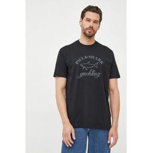 Bavlněné tričko Paul&Shark černá barva, s potiskem