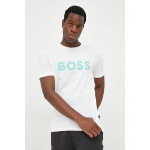 Bavlněné tričko BOSS Boss Casual bílá barva, s potiskem