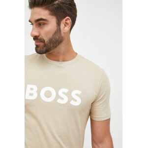 Bavlněné tričko BOSS Boss Casual béžová barva, s potiskem