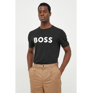 Bavlněné tričko BOSS BOSS CASUAL černá barva, s potiskem
