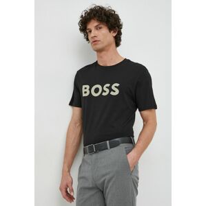 Bavlněné tričko BOSS Boss Casual černá barva, s potiskem