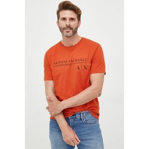 Bavlněné tričko Armani Exchange oranžová barva, s potiskem
