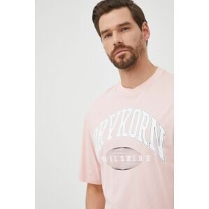 Bavlněné tričko Drykorn růžová barva, s potiskem