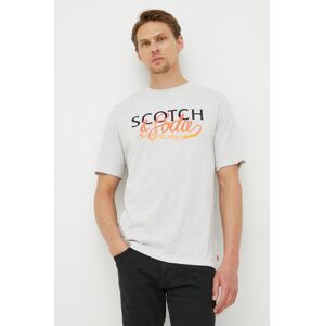 Bavlněné tričko Scotch & Soda šedá barva, s potiskem