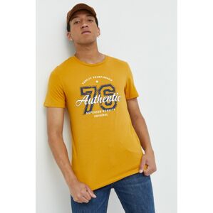 Bavlněné tričko Produkt by Jack & Jones žlutá barva, s potiskem