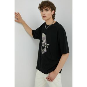 Bavlněné tričko Young Poets Society Knight Yoricko černá barva, s potiskem