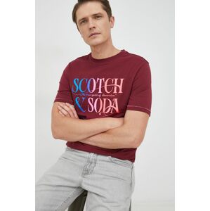 Bavlněné tričko Scotch & Soda vínová barva, s potiskem