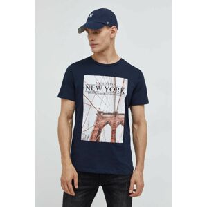Bavlněné tričko Produkt by Jack & Jones tmavomodrá barva, s potiskem