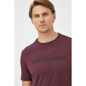 Bavlněné tričko Trussardi vínová barva, s potiskem