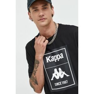 Bavlněné tričko Kappa černá barva, s potiskem