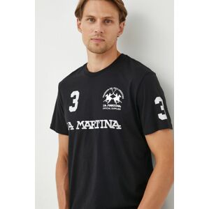 Bavlněné tričko La Martina černá barva, s potiskem