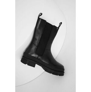 Kožené kotníkové boty Answear Lab dámské, černá barva, na plochém podpatku