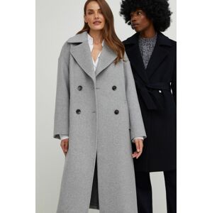 Vlněný kabát Answear Lab šedá barva, přechodný, dvouřadový
