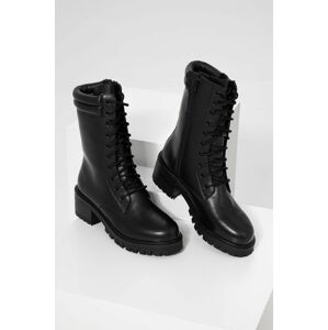 Kožené kotníkové boty Answear Lab dámské, černá barva, na podpatku