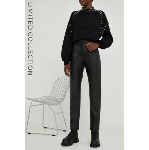 Kožené kalhoty Answear Lab dámské, černá barva, jednoduché, high waist