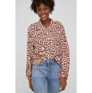Košile ze směsi hedvábí Answear Lab dámská, hnědá barva, relaxed, s klasickým límcem