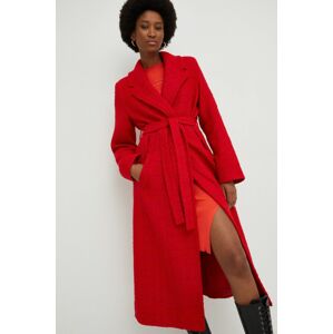 Kabát s vlnou Answear Lab červená barva, přechodný, bez zapínání