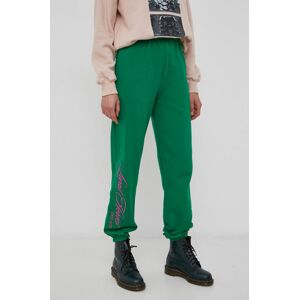 Bavlněné kalhoty Local Heroes dámské, zelená barva, s aplikací