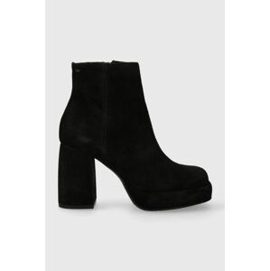 Semišové boty Wojas dámské, černá barva, na podpatku, 5520261