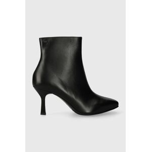 Kožené kotníkové boty Wojas dámské, černá barva, na podpatku, 5520751