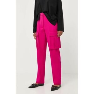 Kalhoty Liviana Conti dámské, růžová barva, jednoduché, high waist
