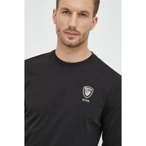 Bavlněné tričko s dlouhým rukávem Blauer černá barva, s potiskem