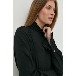 Košile ze směsi hedvábí Beatrice B dámská, černá barva, regular, se stojáčkem