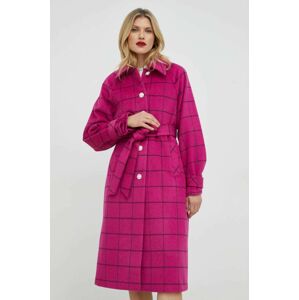Vlněný kabát Custommade Isabel růžová barva, přechodný