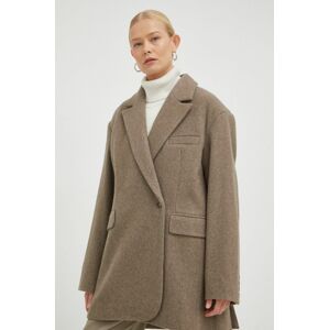 Vlněný kabát Birgitte Herskind hnědá barva, přechodný, oversize