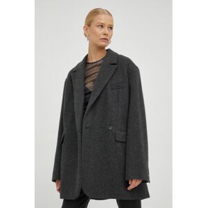 Vlněný kabát Birgitte Herskind šedá barva, přechodný, oversize
