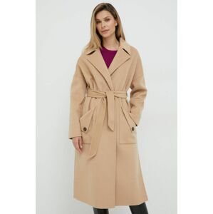 Vlněný kabát Silvian Heach béžová barva, přechodný, oversize