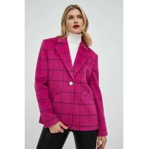 Vlněná bunda Custommade Iris růžová barva, oversize, vzorovaná