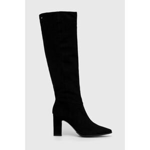 Semišové boty Wojas dámské, černá barva, na podpatku
