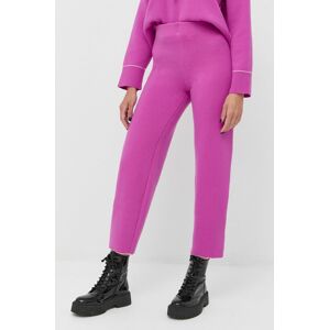 Kašmírové kalhoty Liviana Conti dámské, fialová barva, jednoduché, high waist