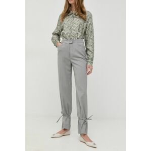 Kalhoty s příměsí vlny Beatrice B dámské, šedá barva, jednoduché, high waist